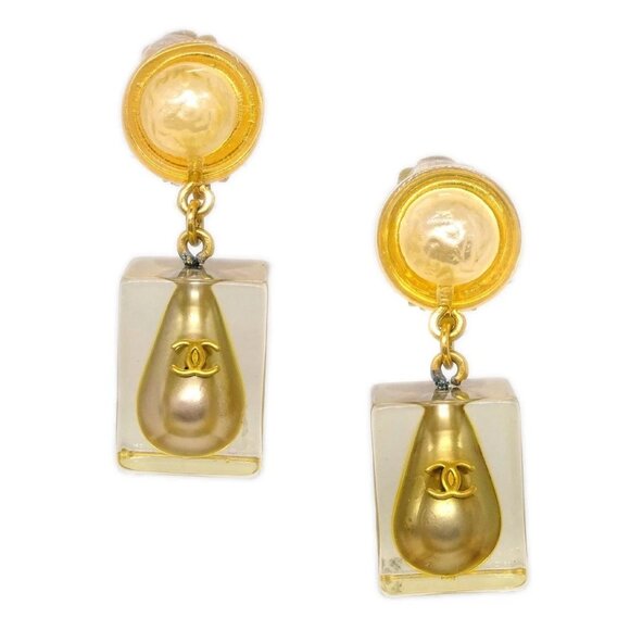 Chanel CC Logos Artificial Pearl Dangle Earrings Clip-On - Picture 1 of 4